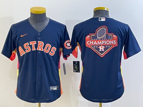 Youth Houston Astros Navy 2022 World Series Champions Team Big Logo With Patch Cool Base Stitched Jersey